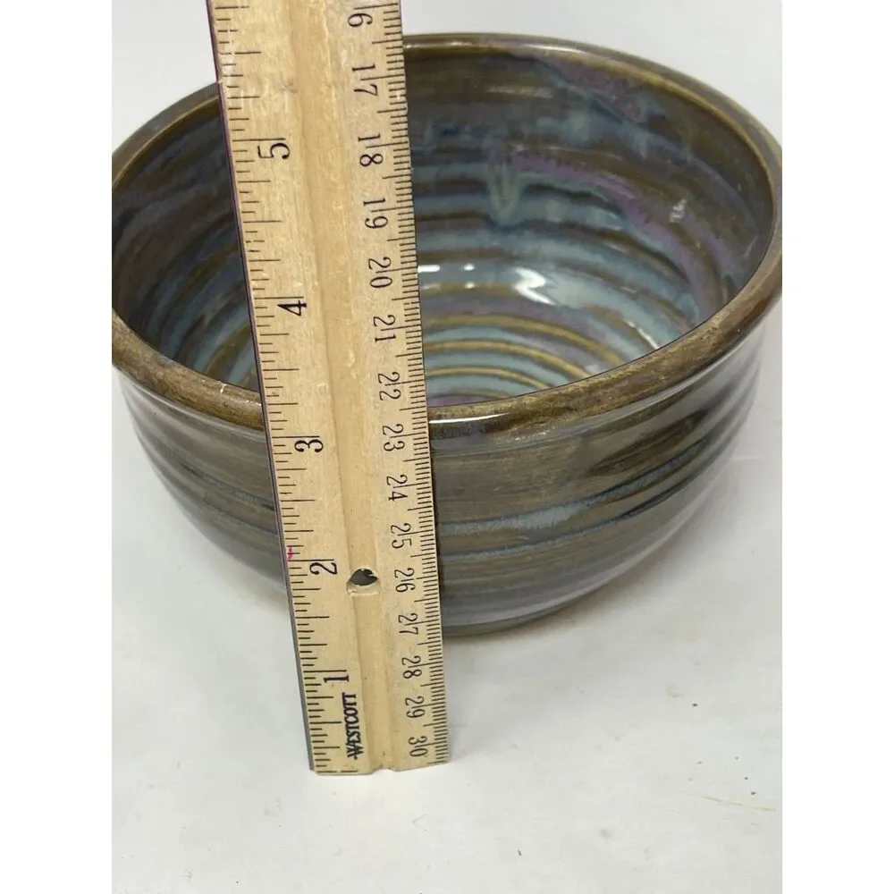 Handmade Pottery Cereal Bowl Signed Sanger 2006 Art Pottery Brown Vintage 5.5